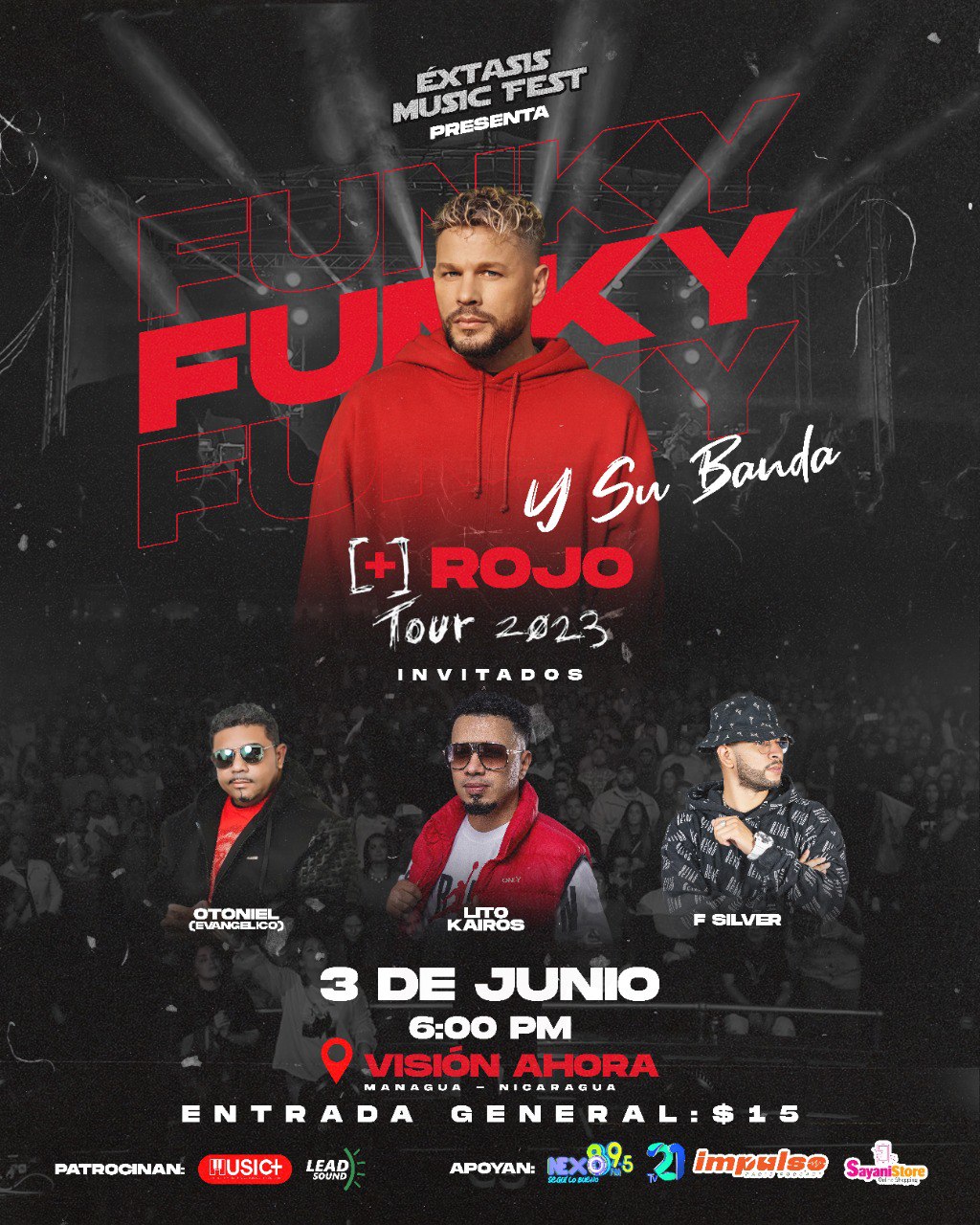Éxtasis Music Fest Presenta Funky + Rojo Tour 2023 en Nicaragua – 3 Junio 2023